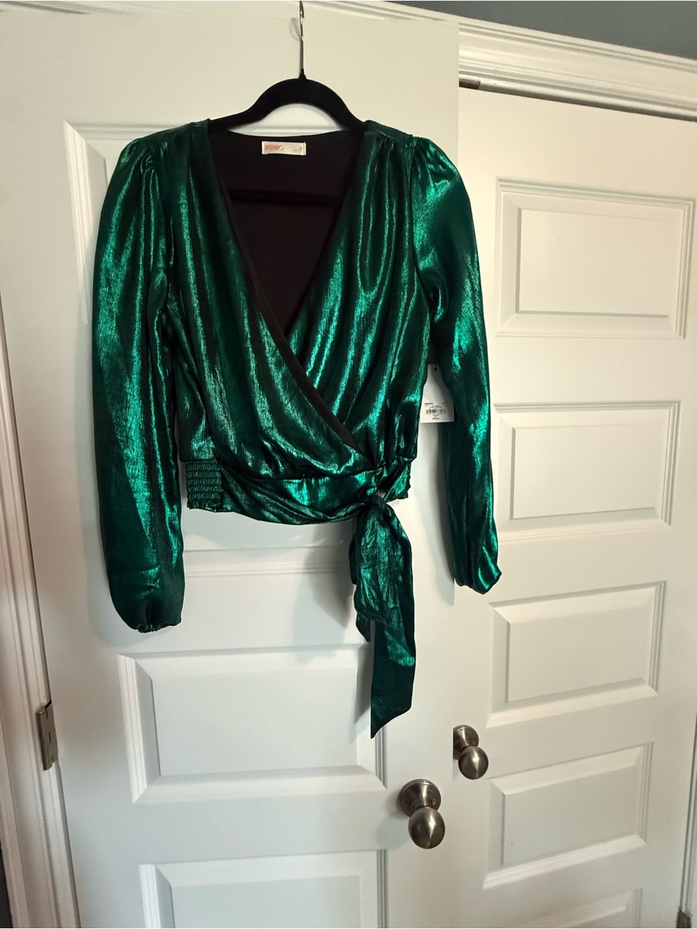 Kohl's Shimmering Emerald Wrap Blouse with Side Tie